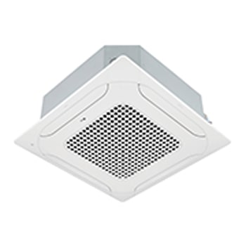 LG Ceiling Cassette consists of a white top and bottom. At the bottom, there are fans in each of the four directions, so air can flow.