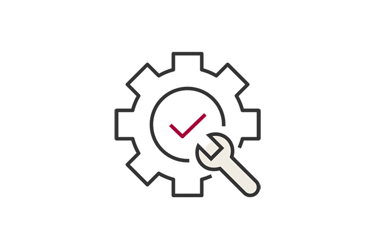 A simple line icon displays the Easy Installation feature of the LG Round Cassette, using a gear icon with a checkmark to convey the unit's straightforward setup process.