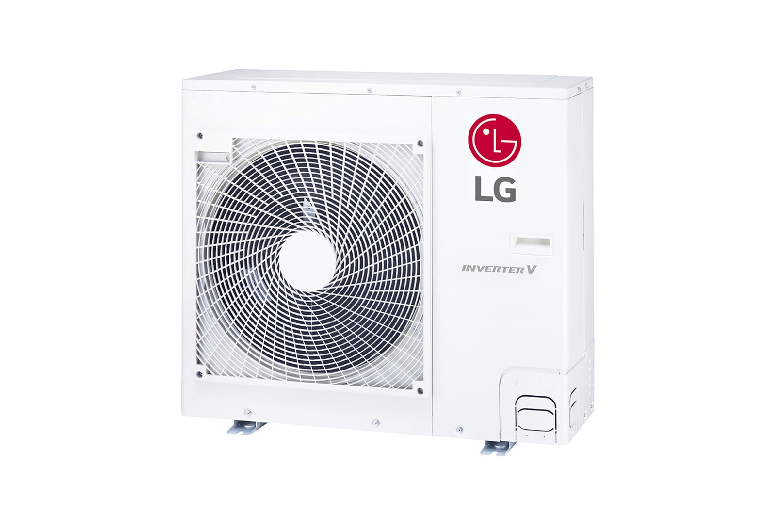 LG Single Split Outdoor Unit has a long rectangular shape and has a large fan built-in inside.