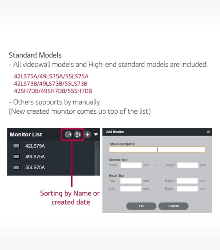 List of Monitor models that are supported (others supports by manually)