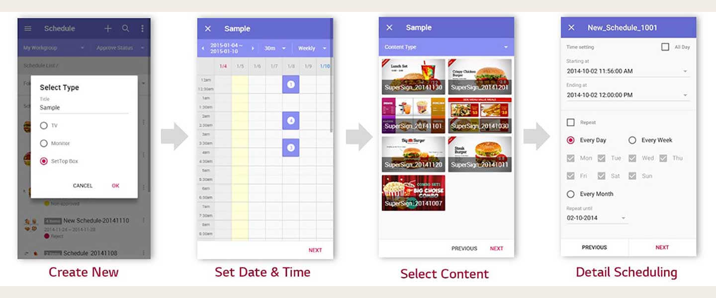 The screenshot of  SuperSign M scheduling process