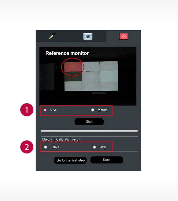 The camera calibration menu of SuperSign WB