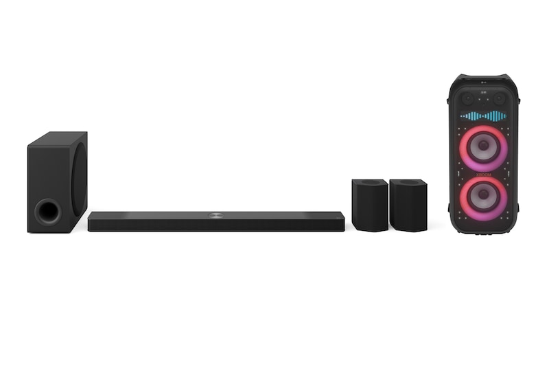 Front view of 9.1.5 channel LG Home Cinema Soundbar with Surround Sound and Rear Speakers S95TR S95TR.XL9T