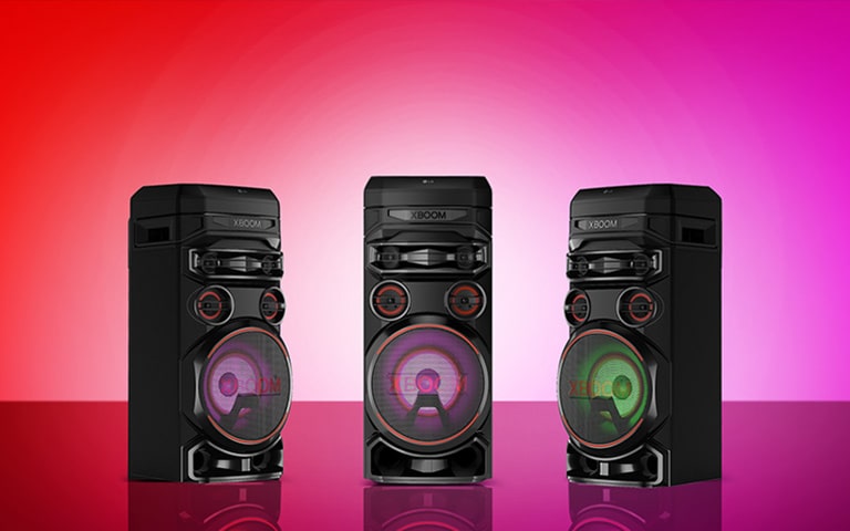 A video preview showing the different lighting of three LG XBOOMs.