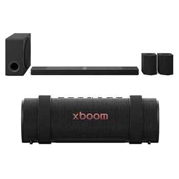 Front view of 9.1.5 channel LG Home Cinema Soundbar with Surround Sound and Rear Speakers S95TR + LG xboom Grab tuned by will.i.am S95TR.GRAB