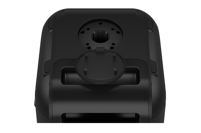 Close up of a bottom, showing speaker stand mount.