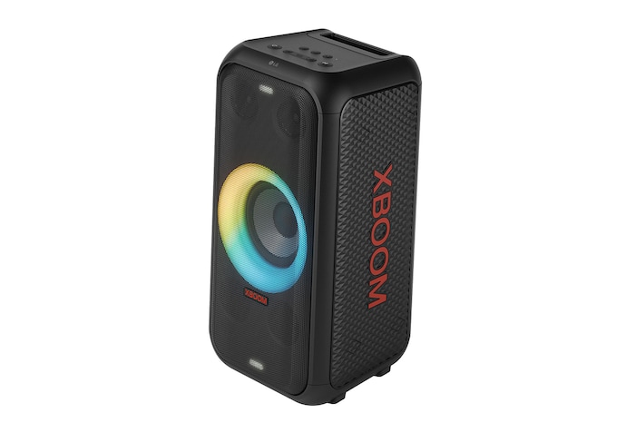 Right side forward with all lighting on. It shows XBOOM logo.