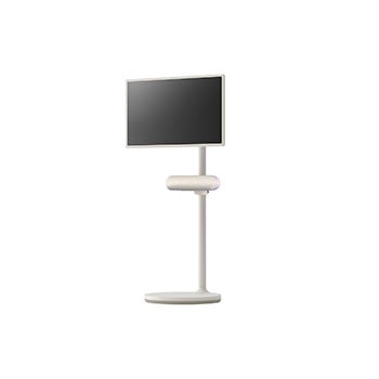 45 degree angle with the right side facing forward. The speaker is attached to LG StandbyME.