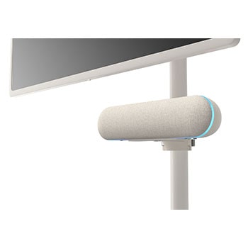Close-up of the 45 degree angle with the speaker with mint mood lighting on attached to LG StanbyME.