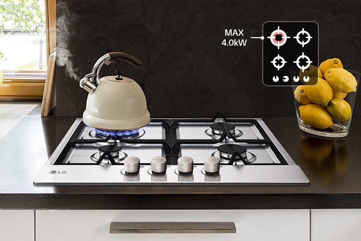 Water is boiling with the strong firepower of LG gas hob