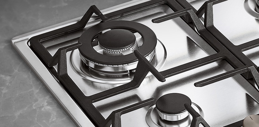 A close-up image of the cast iron frame of the gas hob.
