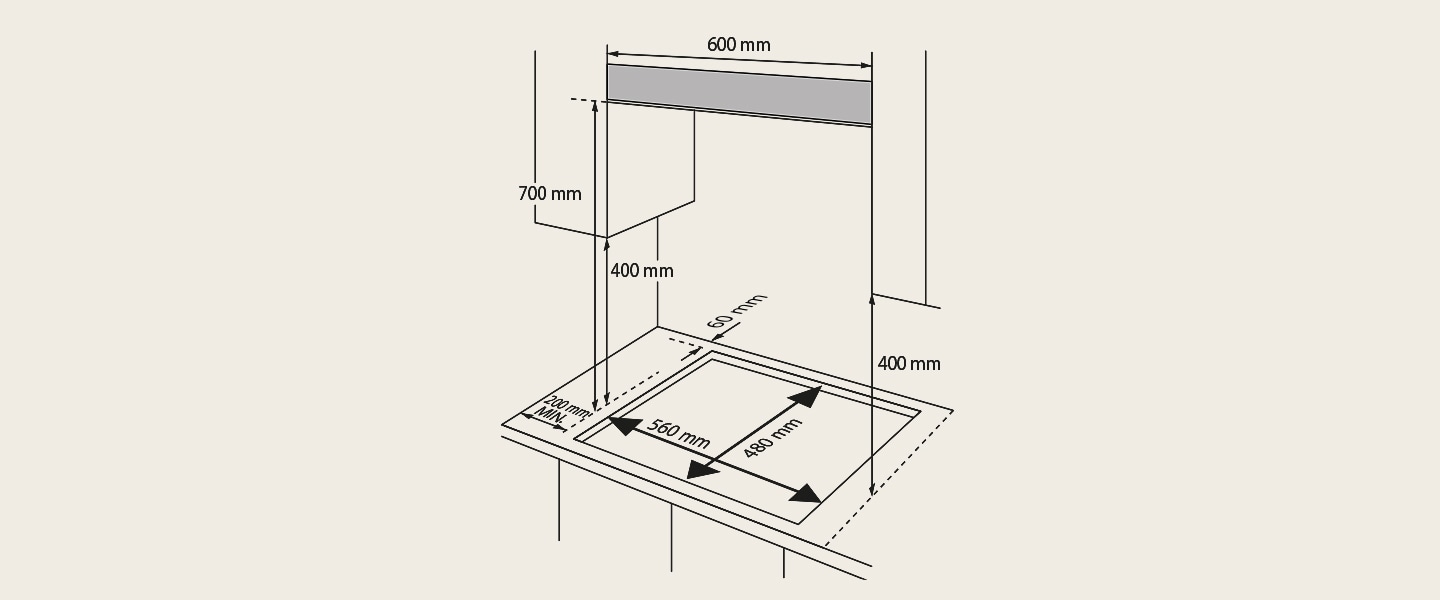 Dimension of the gas hob.