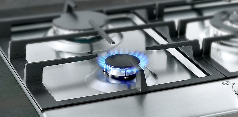 A close-up image of the cast iron frame of the gas hob.