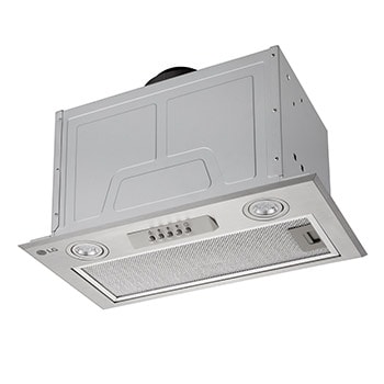 Half-side left view of a built-in hood.