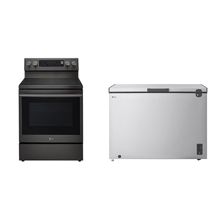 LG Electric Range, 5 Ceramic Hobs, 172Liter, Air Fry, Easy Clean, InstaView, Smart ThinQ, Black Stainless Steel + 1.8 Cu.Ft Top Freezer Refrigerator, Prime Silver color