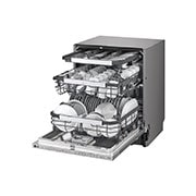  منظر أمامي من الجانب الأيمن لغسالة أطباق مع فتح الباب قليلاً