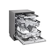  منظر أمامي من الجانب الأيسر لغسالة أطباق مع فتح الباب قليلاً