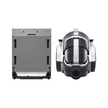 Front view of 14 Places Built -In Dishwasher | Inverter | Arabic Display only + LG Canister Vacuum Cleaner, 1800W, 1.2L Dust Bin, Sparkle Silver DBC435TSL.VK7317