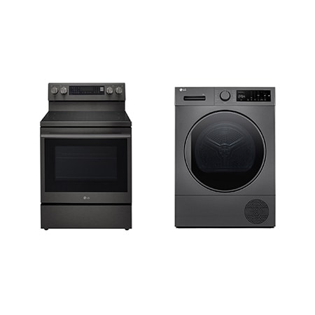 LG Electric Range, 5 Ceramic Hobs, 172Liter, Air Fry, Easy Clean, InstaView, Smart ThinQ, Black Stainless Steel+8Kg Dryer | Heat Pump Dryer | Sensor Dry