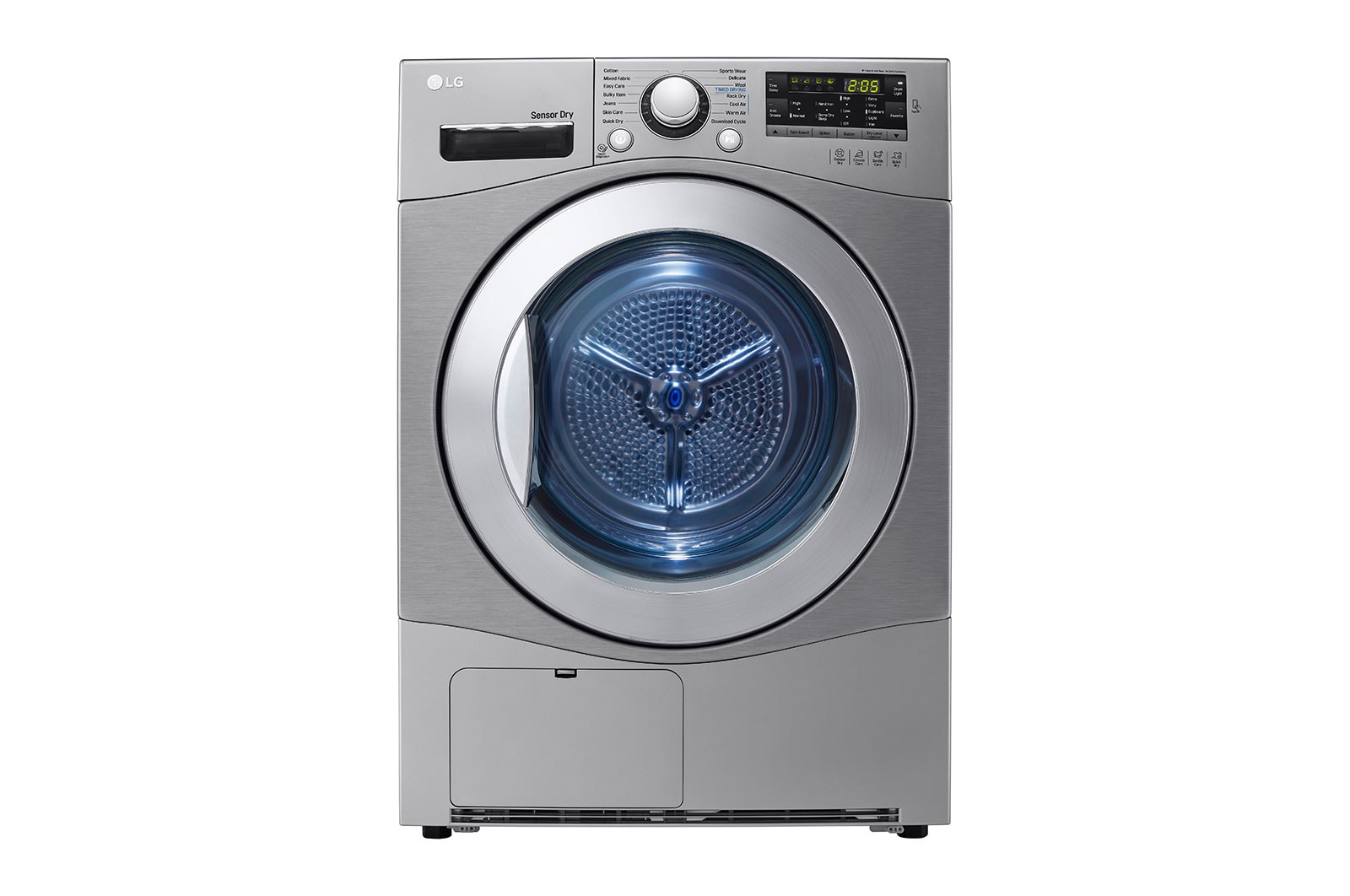 Front view of 7Kg Condensing Type Dryer, Sensor Dry, Stone Silver Color, Smart Diagnosis RC7066G2F