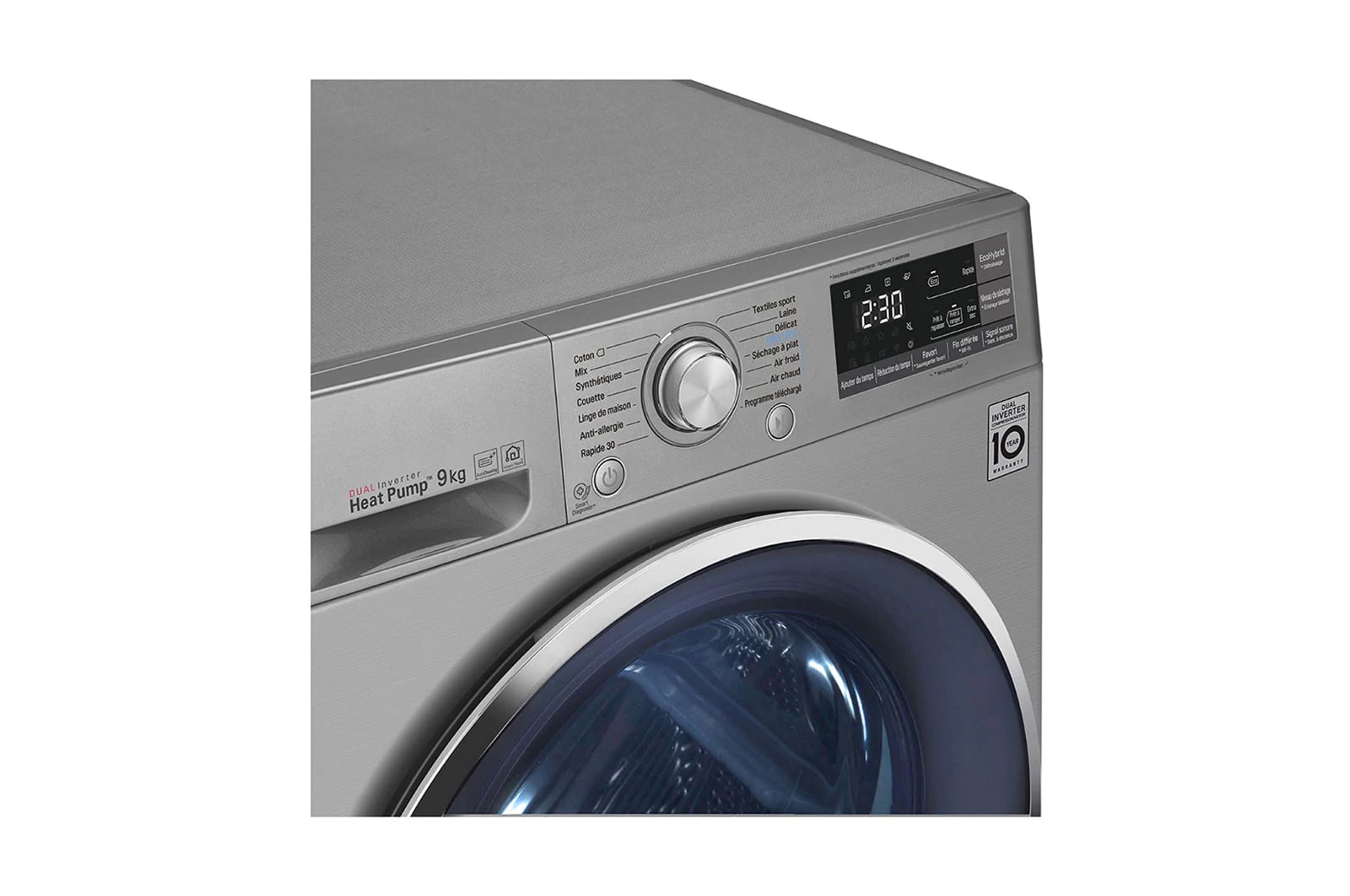 LG 9Kg DUAL Inverter Dryer, sensor dry, Allergy care, Drum care, Silver color, ThinQ (Wi-Fi) , RC90V9EV2W