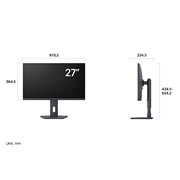LG UltraGear™ Monitor 27G610A displaying product dimensions in front and side profile, measuring 613.2 mm width, 364.5 mm display height, 434.1–544.2 mm total height, and 224.5 mm depth.