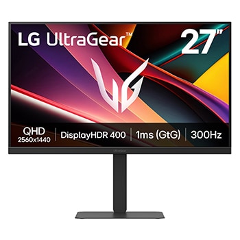 Front view of LG UltraGear™ G6 27-inch 300Hz QHD IPS Gaming Monitor | 27G640A with DCI-P3 95% (Typ.), VESA DisplayHDR™ 400, 1ms (GtG), USB-C (PD 15W) 27G640A-B