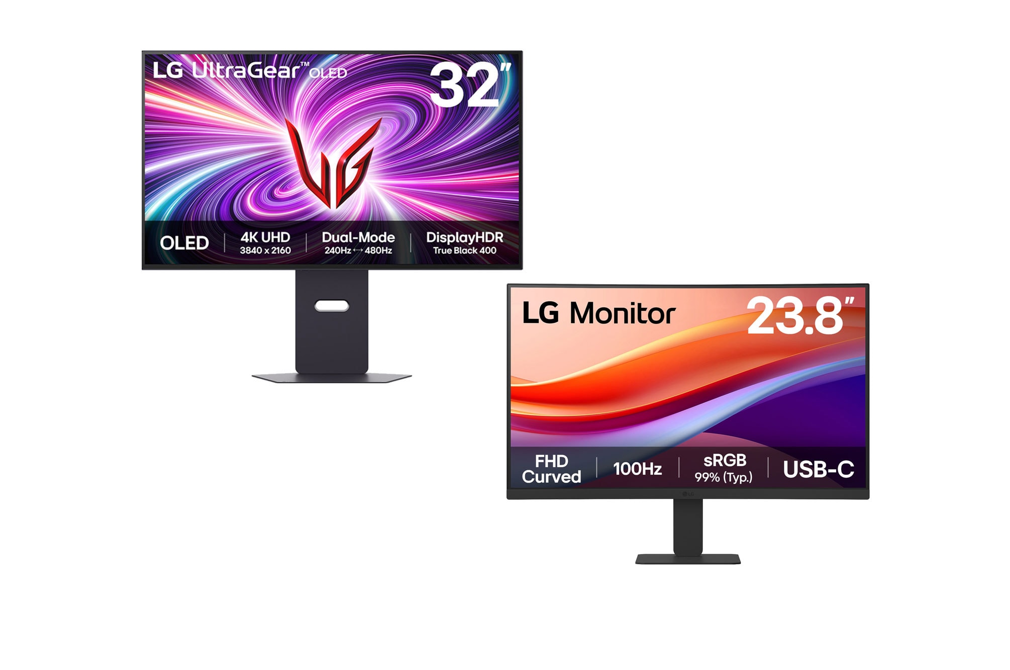 LG 32'' UltraGear™ Dual-Mode OLED gaming monitor, 2024 + 23.8” FHD