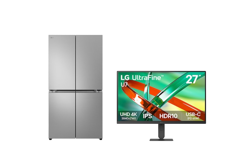 Front view of Multi Door Fridge|27.2 cu.ft | Linear Cooling + 27-inch UltraFine™ U7, UHD 4K IPS monitor LM334BBSLF.27U730
