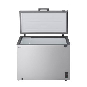 LG chest freezer side view showing door opening