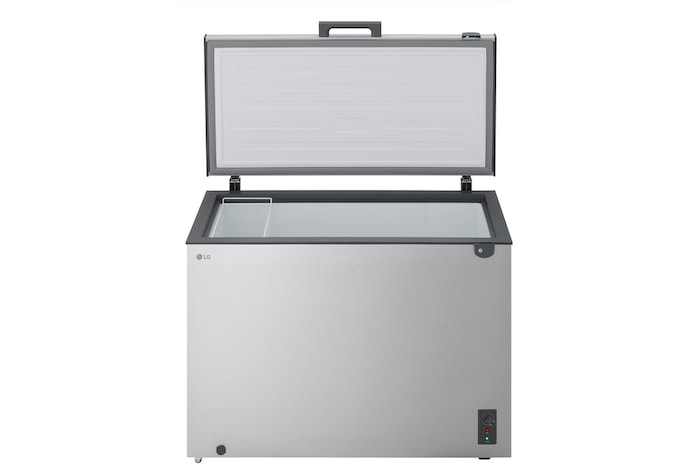 LG chest freezer side view showing door opening