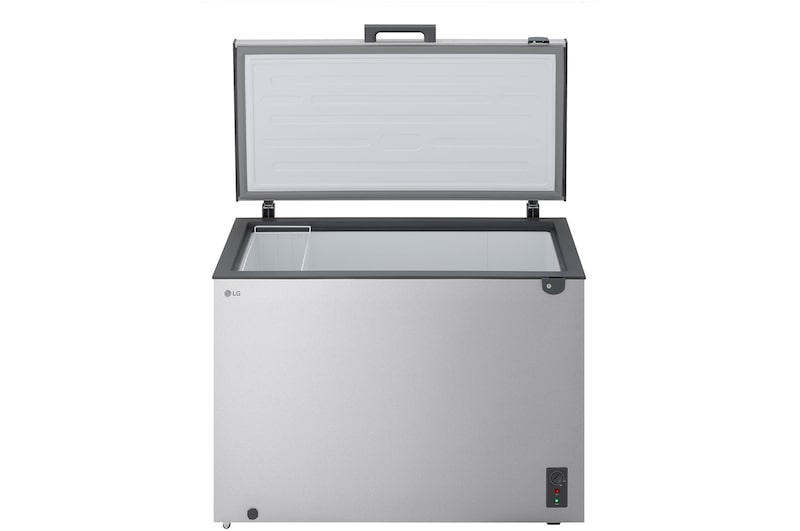 LG chest freezer side view showing door opening