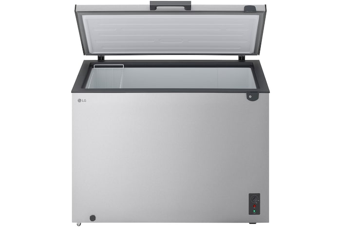LG chest freezer side view showing half door opening