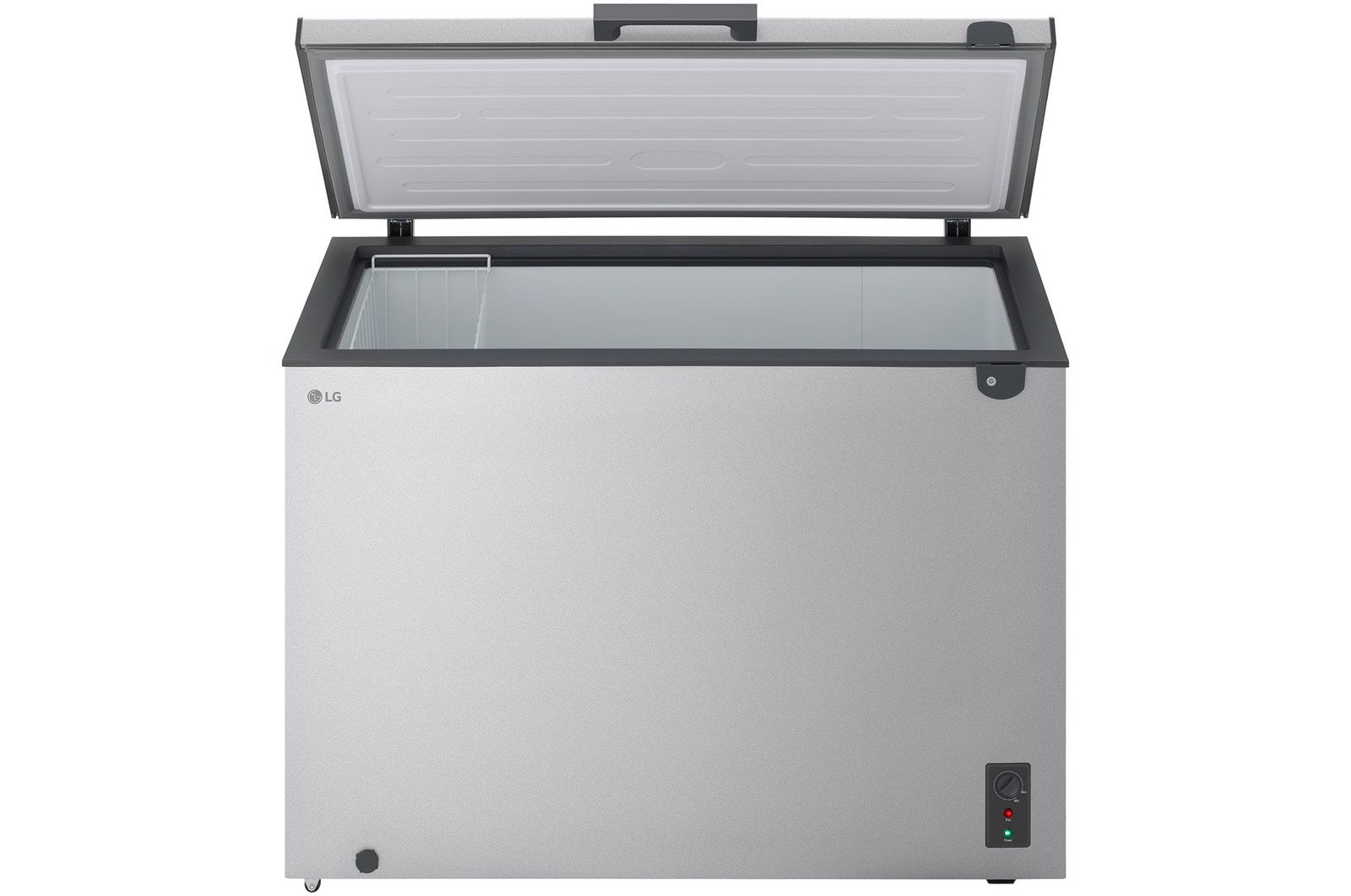 LG chest freezer side view showing half door opening