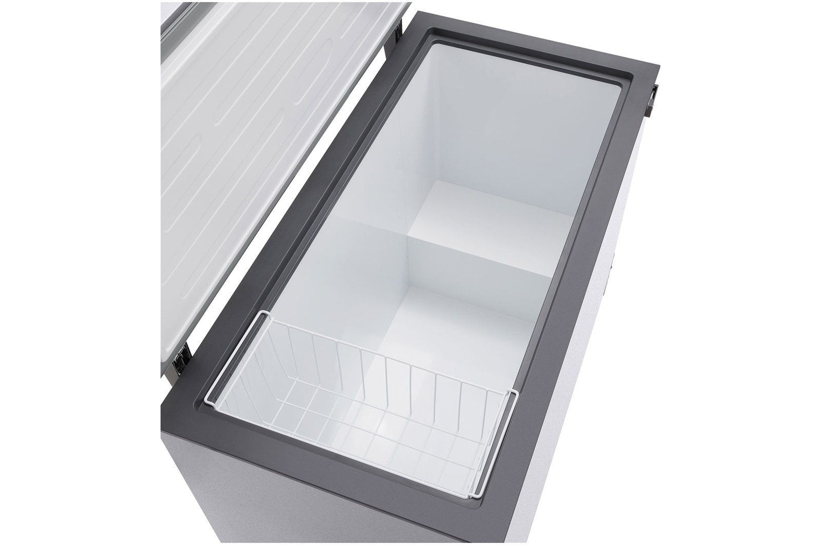 LG chest freezer inside accessory space view