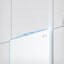 The top of the refrigerator is shown at an angle with two arrows pointing in toward the wall at the top edge indicating the refrigerator is flush with the cabinets surrounding it.
