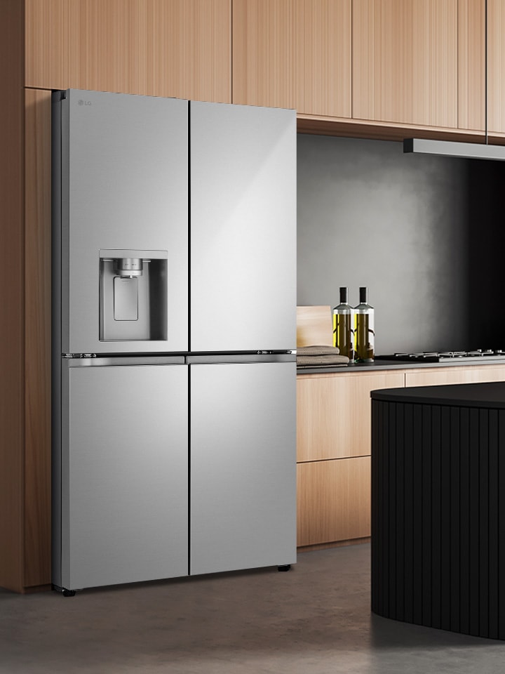 lg multi door refrigerator placed in a modern kitchen.