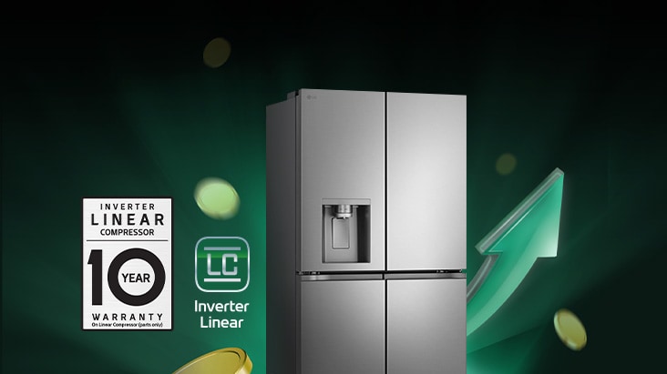 lg multi door refrigerator with inverter linear compressor logo on the image.