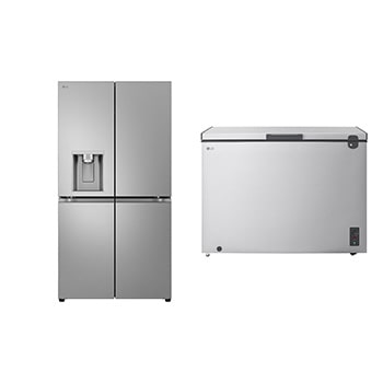 Front view of LG 19.6 cu.ft Refrigerator | Multi Door | Water Dispenser | LINEAR Cooling | WiFi ThinQ | Prime silver + 1.8 Cu.Ft Top Freezer Refrigerator, Prime Silver color LM264BDSIF.LC7G001