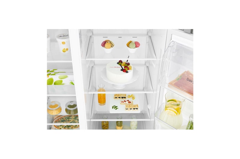 LG 22.1 Cu.Ft, Side By Side Refrigerator, White color, Smart Diagnosis, Inverter Linear Compressor, LS242BBWLN