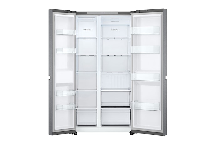 LG 23.2 Cu.Ft, Side By Side Refrigerator, PCM Color, Smart Diagnosis, Smart Inverter Compressor, LS25CBBDIK, Door Open