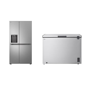 Front view of 22.1 Cu.Ft, Side By Side Refrigerator, Prime Silver Color, Smart Diagnosis, Smart Inverter Compressor + 1.8 Cu.Ft Top Freezer Refrigerator, Prime Silver color LS25NBLSIK.LC7G001
