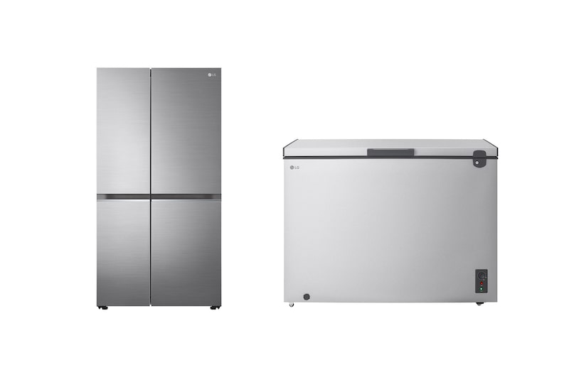 Front view of 28.2 Ft Refigerator | Sid by Side | Inverter + 1.8 Cu.Ft Top Freezer Refrigerator, Prime Silver color LS32CBBSIV.LC7G001