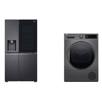 Front view of 25.5 Cu.Ft, Side By Side Refrigerator, Platinum Silver Color, InstaView, Hygiene Fresh+, Inverter Linear Compressor + 8Kg Dryer | Heat Pump Dryer | Sensor Dry LS32HVDMLV.RH81T