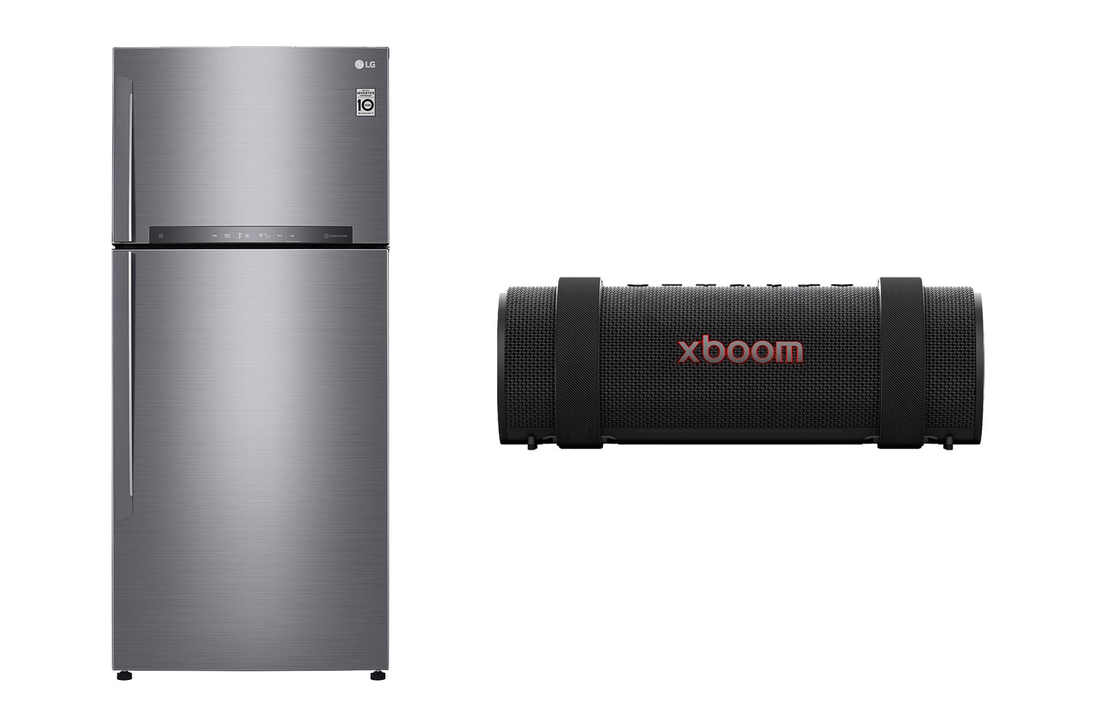 Front view of LG Large Top Fridge, Smart Inverter, 506L + LG xboom Grab tuned by will.i.am LT19HBHSIN.GRAB001