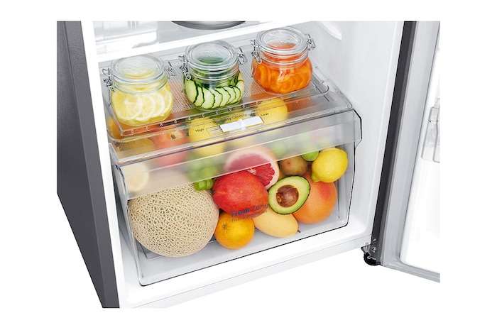Bottom drawer view with food
