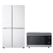Front view of 22.8 Cu.Ft, Side By Side Refrigerator, White Color, Smart Diagnosis, Smart Inverter Compressor + 39 Liter “Convection” NeoChef Microwave Oven , STS,Healthy Fry ,Steam Chef ,Smart Diagnosis , Smart Inverter MLS25CBBW.MJ3965