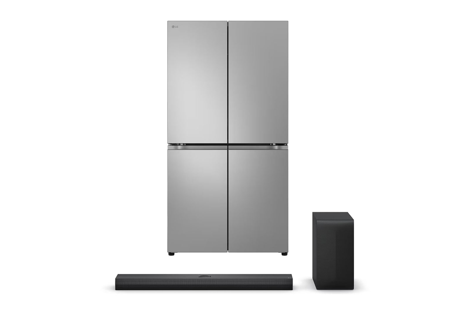 Front view of 27.2 cu.ft | Multi Door | Linear Cooling | Large Capacity + LG Soundbar for TV with Dolby Atmos 3.1.1 channel S70TY PTLM334BB.S70TY