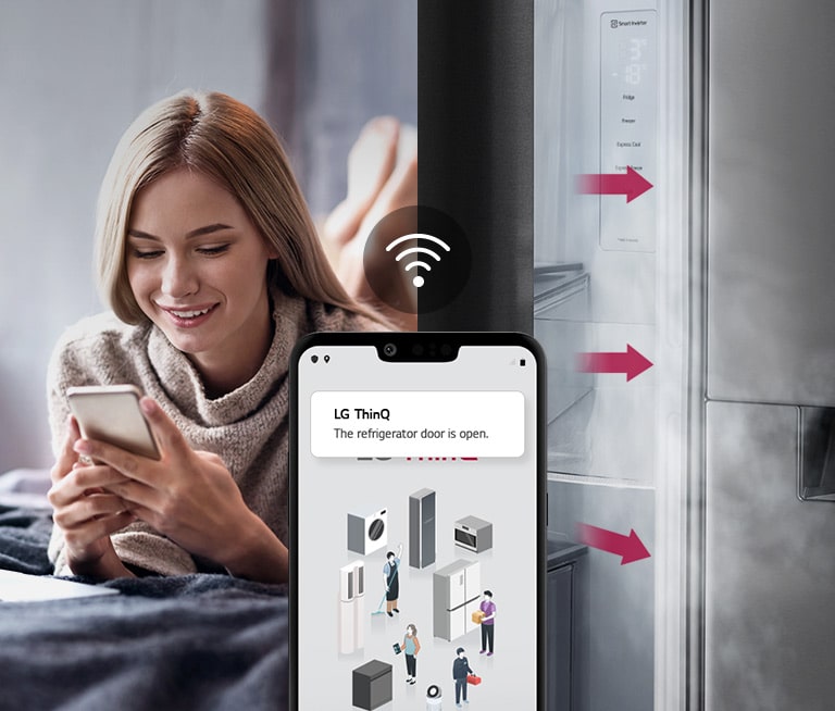 Forgot to close the refrigerator door? Not to worry. The LG ThinQ™ app will send a notification straight to your phone to alert you.