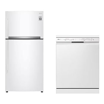 Front view of LG Large Top Fridge, Smart Inverter, 506L + 14 Places Dishwasher |TrueStream™ | QuadWash™ | EasyRack™ Plus | Inverter Direct Drive | SmartThinQ™ LT19HBHWIN.DFC4001